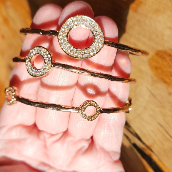 Rose Gold Stack Set Bracelets Rhinestones - Picture 2 of 8